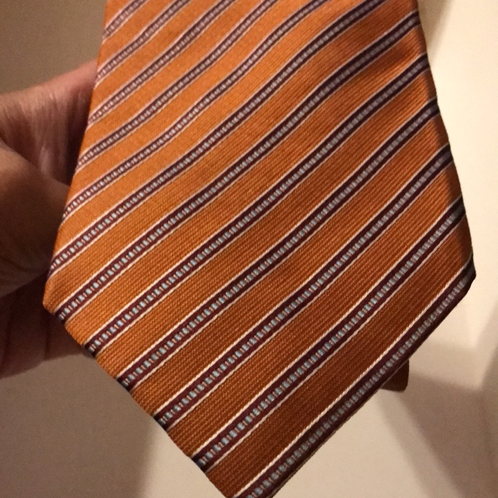 Ermenegildo Zegna orange diagonal stripe silk woven tie